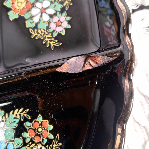 VINTAGE SNACK DISH TASHIRO SHOTEN JAPAN HAND PAINTED RAISED ENAMEL 1930s - Picture 5 of 10